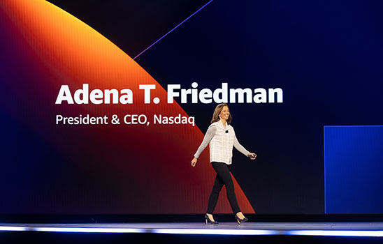 Adena T. Friedman, President and CEO of Nasdaq, walking on stage